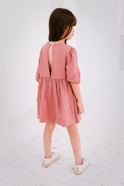 Dusky Rose Linen Dress - Girls