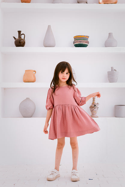 Dusky Rose Linen Dress - Girls