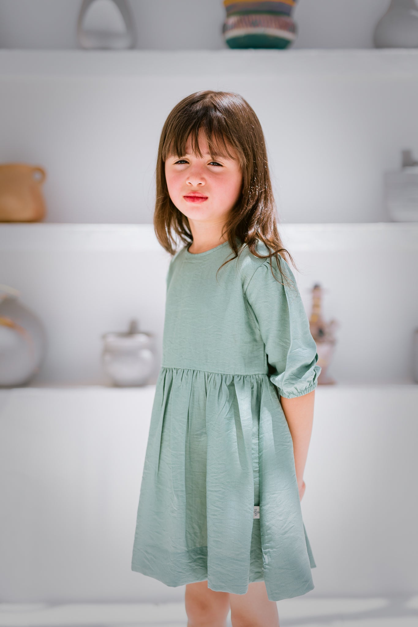 Mint Linen Dress - Girls