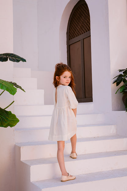 Off-White Linen Dress - Girls