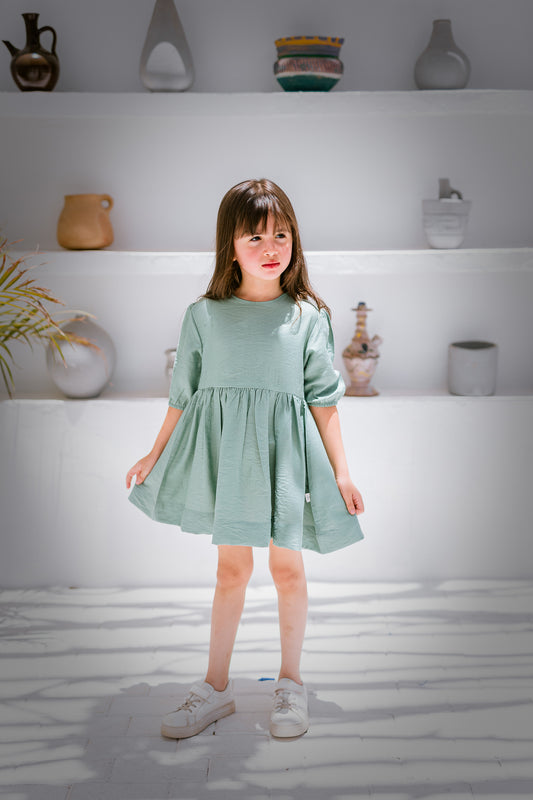 Mint Linen Dress - Girls